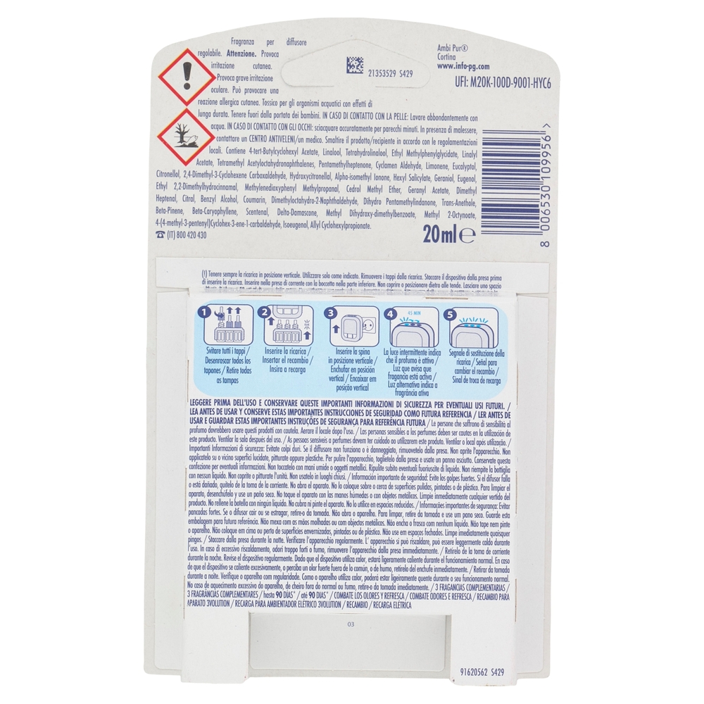 Ambi Pur Profumatore per Ambienti Elettrico Ricarica 3Volution, Cortina 20 ml